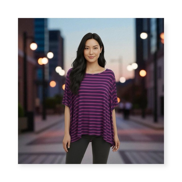 new LF Emma & Sam ᯾ Oversized Stripe Hi Lo Handkerchief Hem Tee ᯾ T Shirt Top XS - Picture 15 of 16